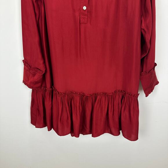 J.Crew Amelia Popover Shirtdress Drapey Viscose Twill Burgundy Ruffle Small NWT - Picture 8 of 14